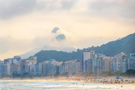 Rio de Janeiro State of Rio de Janeiro Brazil 07. October 2020 Copacabana and Leme Beach with City...
