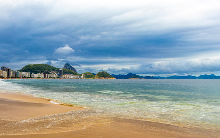 Copacabana and Leme Beach Tropical Paradise with Blue Turquoise Water and White Beach Sand in Rio de Janeiro, Brazil.の写真素材