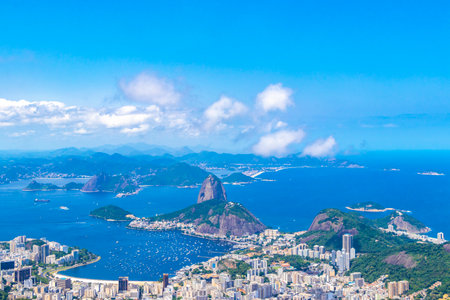 Rio de Janeiro Panorama View of the City Skyline Beaches Beach Coast Sea Mountains Tropical Forest and Blue Cloudy Sky in State of Rio de Janeiro Brazil.の写真素材