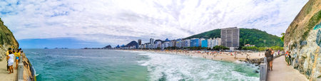 Rio de Janeiro State of Rio de Janeiro Brazil 11. October 2020 Copacabana and Leme Beach with City...