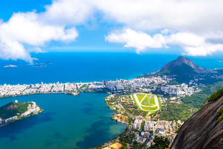 Rio de Janeiro Panorama View of the City Skyline Beaches Beach Coast Sea Mountains Tropical Forest and Blue Cloudy Sky in State of Rio de Janeiro Brazil.の写真素材