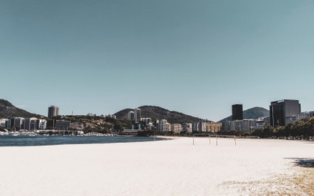 Beach panorama view and cityscape of Botafogo Flamengo and the Urca village in Rio de Janeiro Brazil.の写真素材