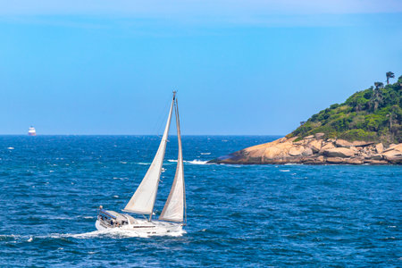 Rio de Janeiro State of Rio de Janeiro Brazil 19. October 2020 Urca Village coastal sea and beach panorama with yachts and boats in Rio de Janeiro Brazil.の写真素材