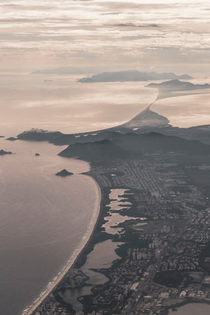 Rio de Janeiro Sunrise Sunset Panorama View of the City Skyline Beaches Beach Coast Sea Mountains Tropical Forest and Blue Cloudy Sky in State of Rio de Janeiro Brazil.の写真素材