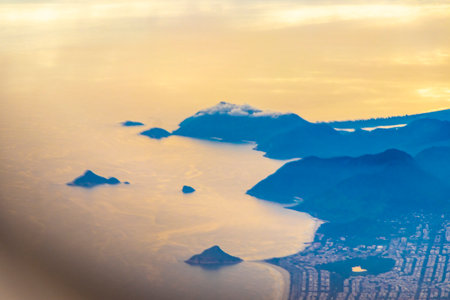 Rio de Janeiro Sunrise Sunset Panorama View of the City Skyline Beaches Beach Coast Sea Mountains Tropical Forest and Blue Cloudy Sky in State of Rio de Janeiro Brazil.の写真素材
