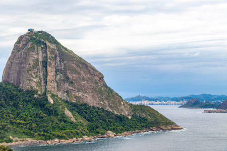 Rio de Janeiro State of Rio de Janeiro Brazil October 11, 2020 Sugarloaf sugar loaf mountain Pao de Acucar sea coast nature panorama view and cityscape of the Urca village in Rio de Janeiro Brazil.の写真素材