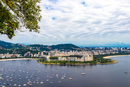 Rio de Janeiro Panorama View of the City Skyline Beaches Beach Coast Sea Mountains Tropical Forest and Blue Cloudy Sky in State of Rio de Janeiro Brazil.の写真素材