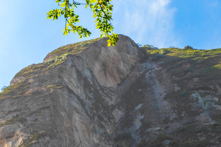 Mountain Mountains Hill Hills Rock Rocks Rainforest Jungle and Blue Cloudy Sky Landscape Panorama in...