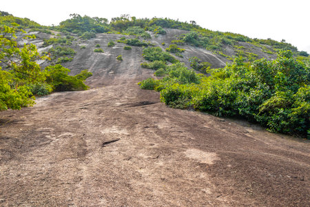 Mountain Mountains Hill Hills Rock Rocks Rainforest Jungle and Blue Cloudy Sky Landscape Panorama in Rio de Janeiro State of Rio de Janeiro Brazil.の写真素材
