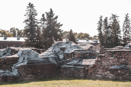 Old Brest Fortress castle building walls and gates ruins in Leninskiy Rayon Brest Brest District...