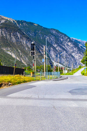Landeck Landeck District Tyrol Austria May 30, 2025 Landeck city town with tourist streets roads people modern buildings and cars and traffic.の写真素材