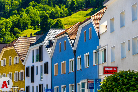 Landeck Landeck District Tyrol Austria May 30, 2025 Landeck city town with tourism tourist streets people shopping stores shops restaurants and old buildings.の写真素材