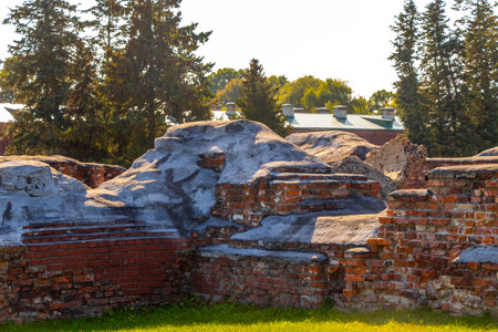 Old Brest Fortress castle building walls and gates ruins in Leninskiy Rayon Brest Brest District...