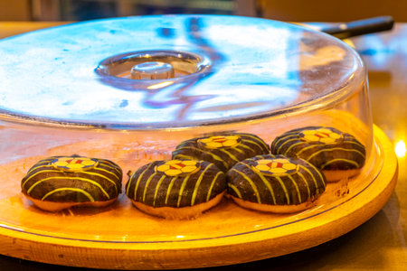 Donuts and other pastries in the bakery in the Alps Imst Tyrol Austria.の写真素材