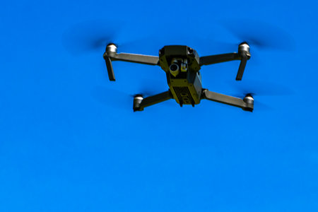 Landeck Tyrol Austria May 30, 2025 Drone flies in the air with blue sky background scenery in the...