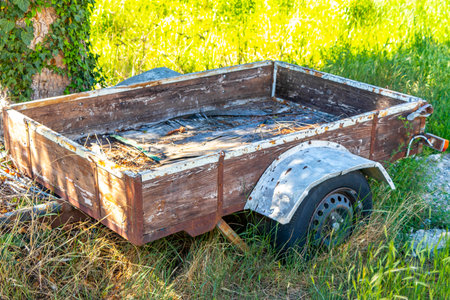Old rickety wooden trailer in the Landeck District Landeck Tyrol Austria.の写真素材