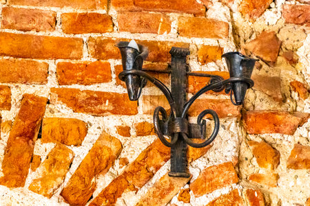 Castle wall texture made of bricks in Mir Karelichy District Hrodna Region Belarus.の写真素材