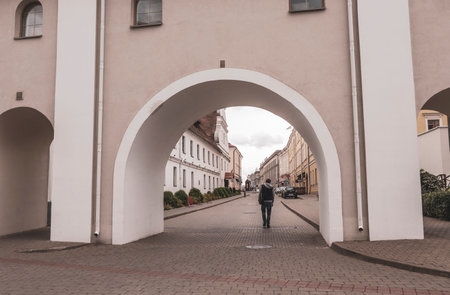Minsk District Minsk Region Belarus September 08, 2020 Tourist city center street walk and panorama view with monuments bars restaurants people and historical buildings in Minsk Belarus.の写真素材
