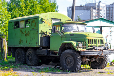 Old green rusting russian military truck in Minsk Minsk District Minsk Region Belarus.の写真素材