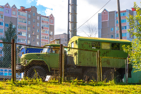Old green rusting russian military truck in Minsk Minsk District Minsk Region Belarus.の写真素材
