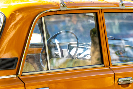 Minsk District Minsk Region Belarus September 10, 2020 Old Russian orange classic vintage car...