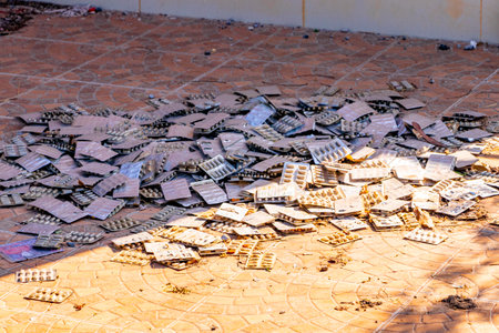 Medication waste many pills on the floor in Khon Kaen District Khon Kaen Province Isan Northeast...
