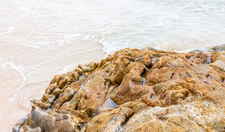 Amazing beach tropical landscape panorama view with turquoise blue water waves and rocks.