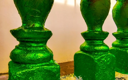 Suwankeereewong Temple wat colorful green columns architecture details in Patong Beach Phuket Island Thailand.の写真素材