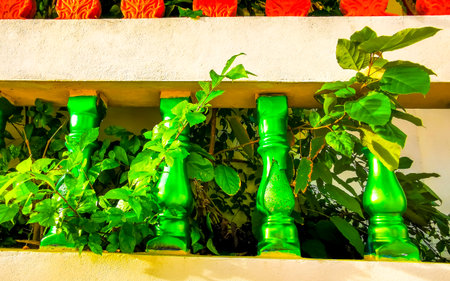 Green columns architecture details in Patong Beach Phuket Island Thailand.