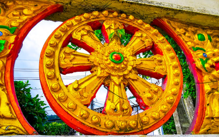 Suwankeereewong Temple wat golden colorful Buddhist temples architecture details in Patong Beach Phuket Island Southern Thailand.の写真素材