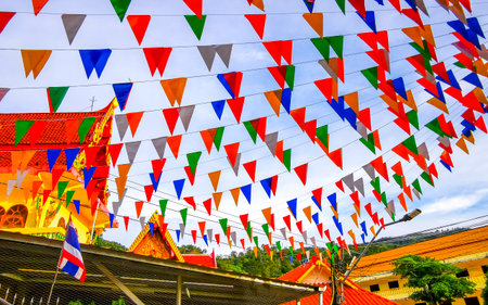 Kathu District Phuket Island Province Thailand October 26, 2025 Suwankeereewong Temple wat golden Buddhist temples buildings panorama with blue cloudy sky in Patong Beach Phuket Island Thailand.の写真素材