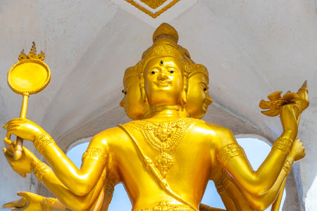 Kathu District Phuket Island Province Thailand October 10, 2025 Beautiful yellow white golden Thai spirit ghost house with buddha sculpture inside in Patong Beach Kathu Phuket Island Thailand.の写真素材