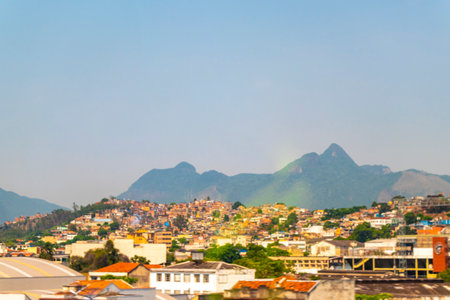 Mountains mountain hill hill with favelas houses in tropical nature in Rio de Janeiro State of Rio de Janeiro Brazil.の写真素材