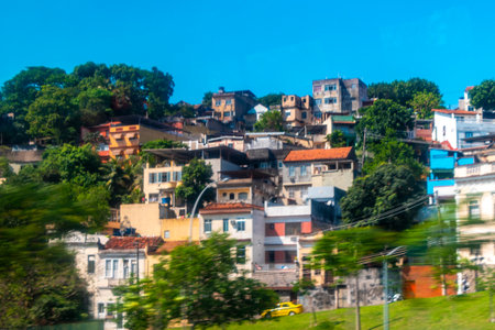 Mountains mountain hill hill with houses in tropical nature in Rio de Janeiro State of Rio de Janeiro Brazil.の写真素材