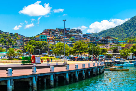 Angra dos Reis State of Rio de Janeiro Brazil October 26, 2020 I love Angra dos Reis sign lettering signage letters at the pier with turquoise water green mountains and blue sky in State of Rio de Janeiro Brazil.のeditorial素材