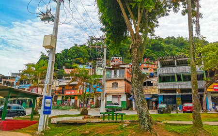 Angra dos Reis State of Rio de Janeiro Brazil October 25, 2020 Mountain city town pier sea and tropical landscape panorama view of Angra dos Reis State of Rio de Janeiro Brazil.のeditorial素材