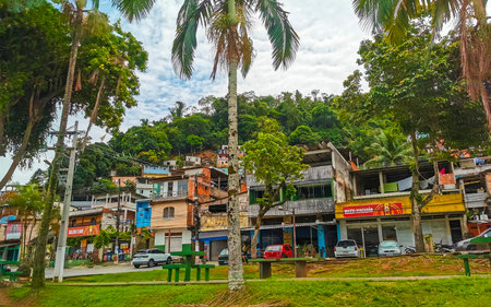 Angra dos Reis State of Rio de Janeiro Brazil October 25, 2020 Mountain city town pier sea and tropical landscape panorama view of Angra dos Reis State of Rio de Janeiro Brazil.のeditorial素材