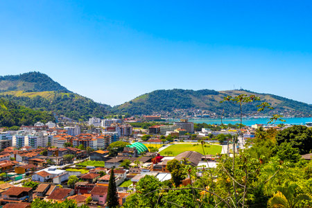 Mountain city town pier sea and tropical landscape panorama view of Angra dos Reis State of Rio de Janeiro Brazil.のeditorial素材
