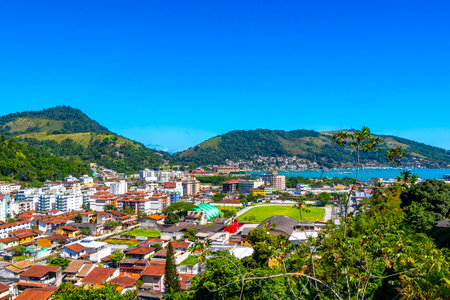 Mountain city town pier sea and tropical landscape panorama view of Angra dos Reis State of Rio de Janeiro Brazil.のeditorial素材