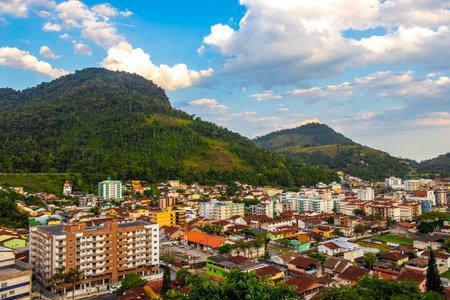 Mountain city town pier sea and tropical landscape panorama view of Angra dos Reis, State of Rio de Janeiro, Brazil.の写真素材