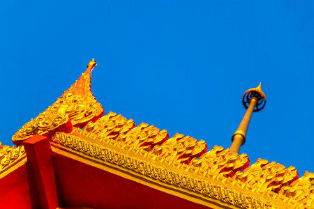 Suwankeereewong Temple wat golden colorful Buddhist temples architecture details in Patong Beach Kathu District Phuket Island Province Southern Thailand.の写真素材