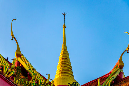 Suwankeereewong Temple wat golden colorful Buddhist temples architecture details in Patong Beach Kathu District Phuket Island Province Southern Thailand.の写真素材