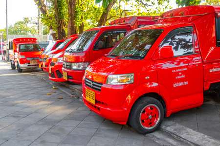 Kathu Phuket Thailand November 29, 2025 Red Public transportation tuk tuk pick up truck car in...