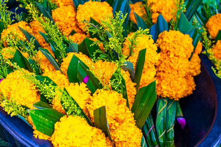 Flower gift and decoration shop street stall with cut flowers and traditional decorations in Patong Beach Kathu District Phuket Island Province Southern Thailand in Southeast Asia.の写真素材