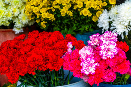 Flower gift and decoration shop street stall with cut flowers and traditional decorations in Patong Beach Kathu District Phuket Island Province Southern Thailand in Southeast Asia.の写真素材