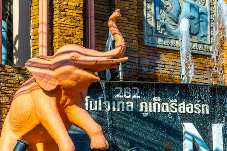 Kathu District Phuket Island Province Southern Thailand November 29, 2025 Novotel hotel resort with tropical plants palm trees elephant statues sculptures fountain and welcome entrance Patong Beach.のeditorial素材