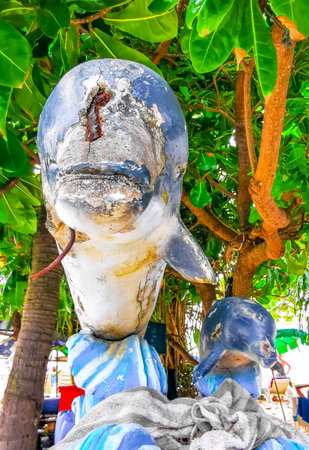 Kathu District Phuket Island Province Southern Thailand December 26, 2025 Old broken rusty dolphin statue sculpture on the beach in Patong Beach Kathu Phuket Island Southern Thailand.のeditorial素材