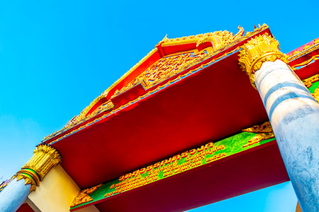 Kathu District Phuket Island Province Thailand November 29, 2025 Welcome gate door entrance to the Suwankeereewong Temple wat golden Buddhist temples in Patong Beach Phuket Island Southern Thailand.のeditorial素材