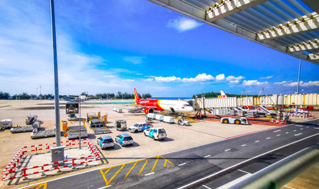 Thalang District Phuket Province Thailand December 29, 2025 Vietjet airplanes plane airplane takes...