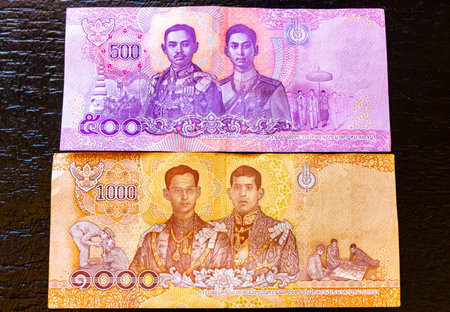 Kathu District Phuket Island Province Thailand February 06, 2026 Thai Baht cash money banknotes...